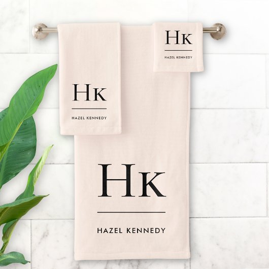 モノグラムミニマルエレガント赤面ピンクスタイリッシュシンプル バスタオルセット