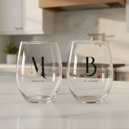 モノグラムミニマルカスタムウェディングカップル名 ステムなしワイングラス