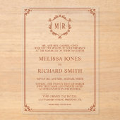 モノグラムミニマルクレストフレームテラコッタ結婚ズ アクリル招待状 (正面)