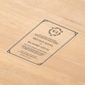 モノグラムミニマルクレストフレームブラック結婚ズ アクリル招待状 (レイダウン)