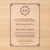 モノグラムミニマルクレストフレームブルゴーニュ結婚ーズ アクリル招待状 (正面)