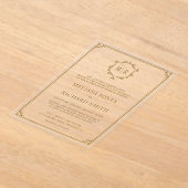 モノグラムミニマルクレストフレーム金ゴールド結婚の アクリル招待状 (レイダウン)