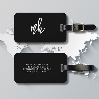 モノグラムミニマルスクリプトイニシャル白黒 ラゲッジタグ