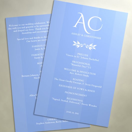 モノグラムミニマルストライプのコーンフラワーブルー結婚ズ プログラム