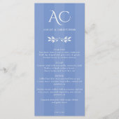 モノグラムミニマルストライプのコーンフラワーブルー結婚ズ メニュー (正面)