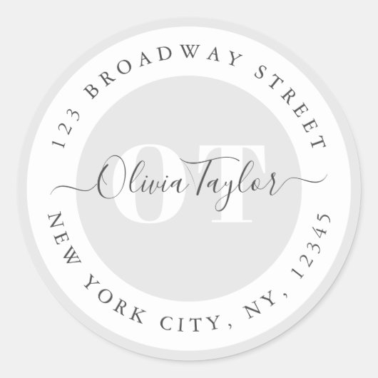 モノグラムミニマルスモダンクリプトグレー差出人住所 ラウンドシール (正面)