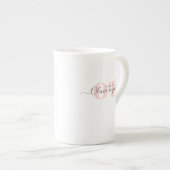 モノグラムミニマルスモダンクリプト赤面パーソナライズされた ボーンチャイナマグカップ (正面右)