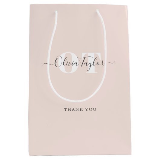 モノグラムミニマルスモダンクリプト赤面パーソナライズされた ミディアムペーパーバッグ (正面)