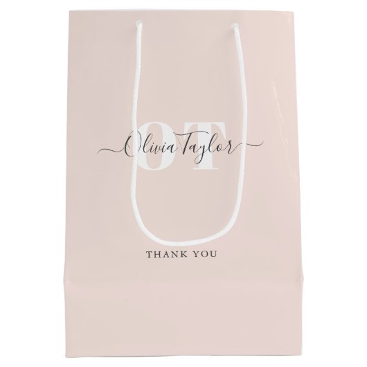 モノグラムミニマルスモダンクリプト赤面パーソナライズされた ミディアムペーパーバッグ (裏面)