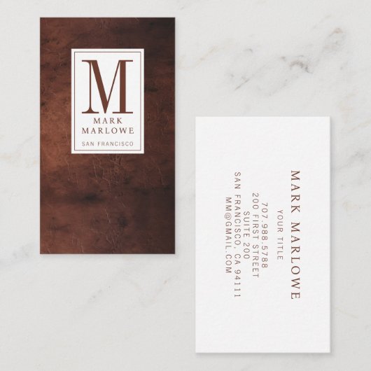 モノグラムミニマルダークブラウン皮革のテクスチャ 名刺 (正面/裏面)
