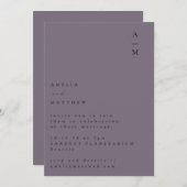 モノグラムミニマルトレンディーシックダスティパープル結婚ズ 招待状 (正面/裏面)