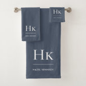 モノグラムミニマルネイビーエレガントブルーホワイトスタイリッシュ バスタオルセット (インサイチュ)