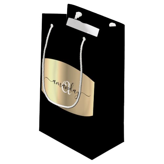 モノグラムミニマルネーム金ゴールドブラックファッションブティック スモールペーパーバッグ (裏面アングル)
