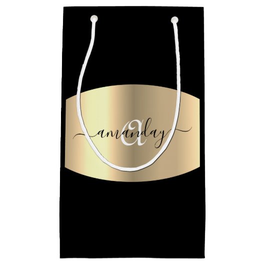 モノグラムミニマルネーム金ゴールドブラックファッションブティック スモールペーパーバッグ (正面)