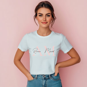 「モノグラムミニマルパステルパーソナライズされたピンク トライブレンドＴシャツ