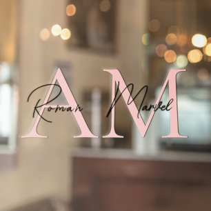 モノグラムミニマルパパーソナライズされたステルピンク ウィンドウサイン