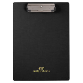 モノグラムミニマルブラックリネン金ゴールドタイポグラフィ クリップボード