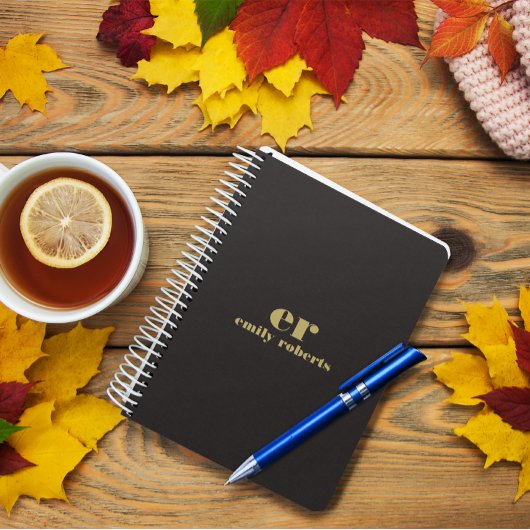 モノグラムミニマルブラックリネン金ゴールドタイポグラフィ プランナー手帳