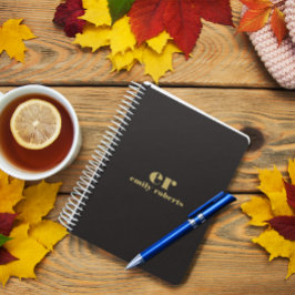 モノグラムミニマルブラックリネン金ゴールドタイポグラフィ プランナー手帳