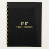 モノグラムミニマルブラックリネン金ゴールドタイポグラフィ プランナー手帳 (正面)