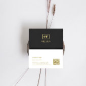 モノグラムミニマルブラックリネン金ゴールドタイポグラフィ 名刺