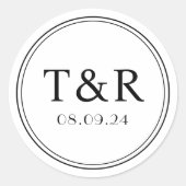 モノグラムミニマルブラック&ホワイトのステッ結婚カー ラウンドシール (正面)