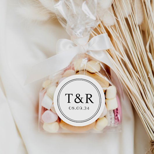 モノグラムミニマルブラック&ホワイトのステッ結婚カー ラウンドシール