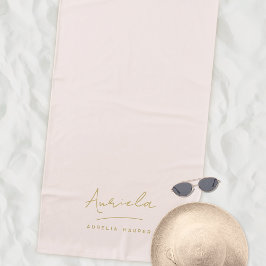 モノグラムミニマルモダンスタイリッシュ赤面ピンク金ゴールド ビーチタオル