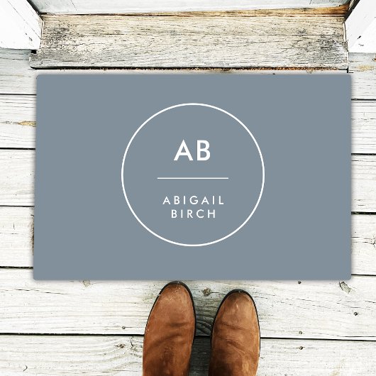 モノグラムミニマルモダンデュスキーブルーグレー ドアマット