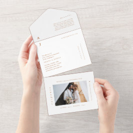 モノグラムミニマル写真テラコッタ結婚ズ オールインワン招待状