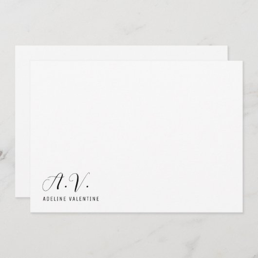 モノグラムミニマル書道とシック ノートカード (正面/裏面)