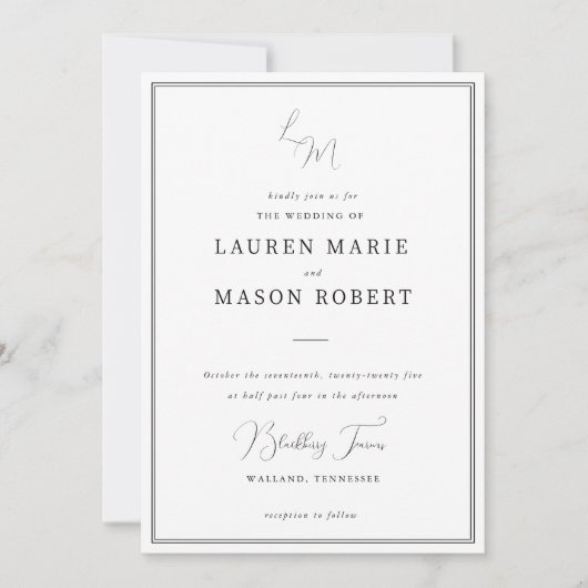 モノグラムミニマル結婚式招待状 招待状 (正面)