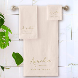 モノグラムミニマル赤面ピンクスクリプトシグネチャー バスタオルセット