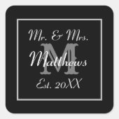 モノグラムミニマル |白黒結婚式の引き出物 スクエアシール (正面)