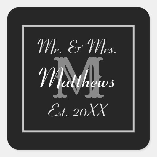 モノグラムミニマル |白黒結婚式の引き出物 スクエアシール (正面)