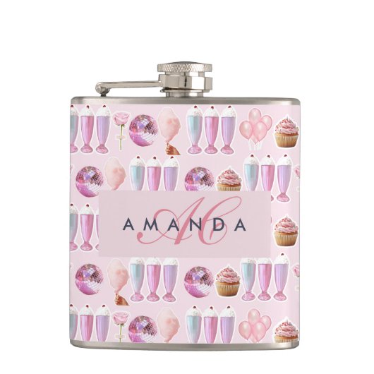 モノグラムミルクシェイクかわいい赤面ピンクレトロギフト フラスク (正面)
