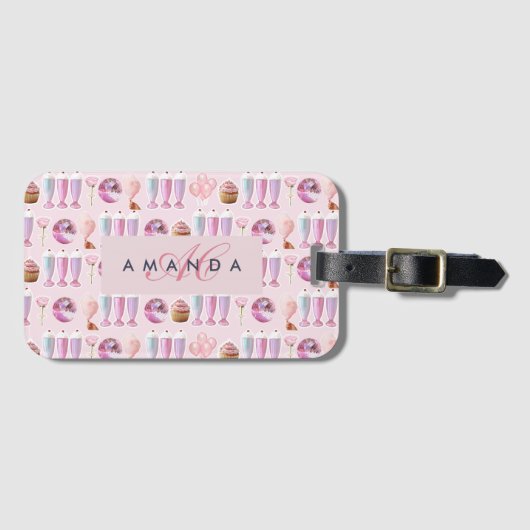 モノグラムミルクシェイクかわいい赤面ピンクレトロギフト ラゲッジタグ (正面横)