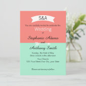 モノグラムミントとコーラルカラーブロック結婚ズ 招待状 (スタンド正面)