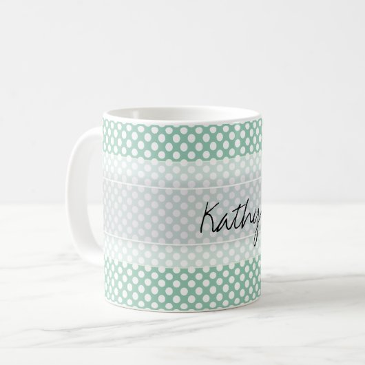 モノグラムミントグリーンキュートシック水玉模様パターン コーヒーマグカップ (正面左)
