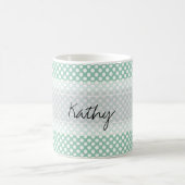 モノグラムミントグリーンキュートシック水玉模様パターン コーヒーマグカップ (中央)