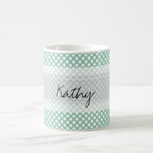 モノグラムミントグリーンキュートシック水玉模様パターン コーヒーマグカップ (中央)