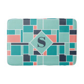 モノグラムミントグリーンコーラルジオメトリックアート バスマット (正面)