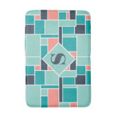 モノグラムミントグリーンコーラルジオメトリックアート バスマット (正面縦)