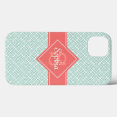 モノグラムミントサンゴ名ダイヤモンドパターン Case-Mate iPhoneケース (裏面 (横))