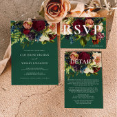 モノグラムムーディバーガンディーエメラルドグリーン結婚ズ 招待状ベリーバンド