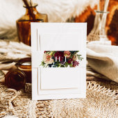 モノグラムムーディバーガンディ宝石結婚フローラ 招待状ベリーバンド