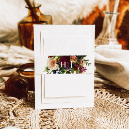 モノグラムムーディバーガンディ宝石結婚フローラ 招待状ベリーバンド