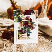 モノグラムムーディバーガンディ宝石結婚フローラ 招待状ベリーバンド