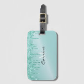 モノグラムメタリックアクアブルー滴下グリッター着氷 ラゲッジタグ (正面縦)
