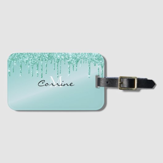 モノグラムメタリックアクアブルー滴下グリッター着氷 ラゲッジタグ (正面横)